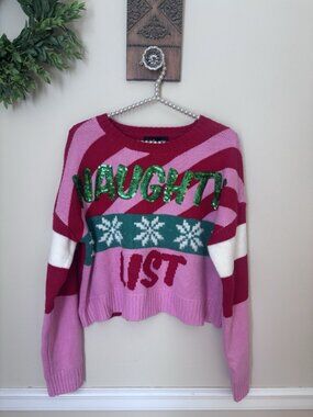 33 Degrees Womens Size M Ugly Christmas Sweater Naughty List Cropped